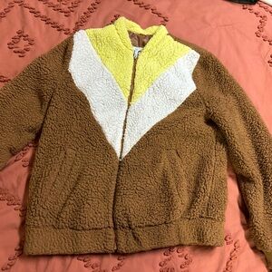 UGG Brown Sherpa Jacket with Yellow and White Chevron
